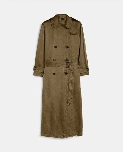 Aspesi Double-breasted Satin Overcoat In Dark Green