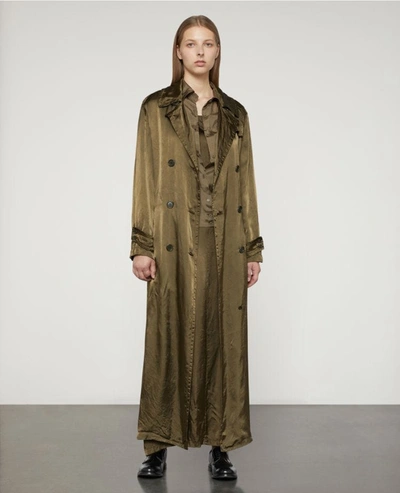 Aspesi Double-breasted Satin Overcoat In Dark Green