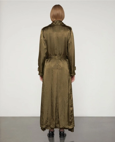 Aspesi Double-breasted Satin Overcoat In Dark Green