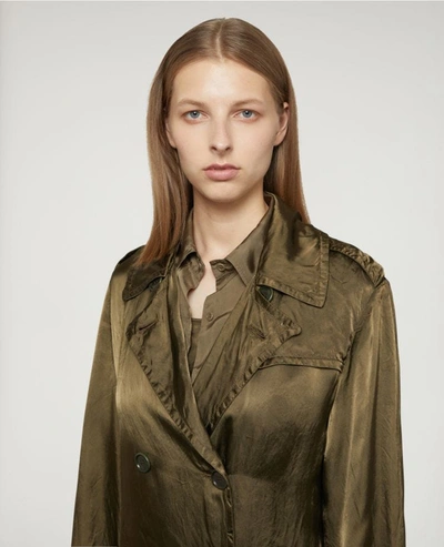 Aspesi Double-breasted Satin Overcoat In Dark Green