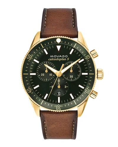 Shop Movado Men's Diver Chronograph Watch With Leather Strap %26 Green Dial
