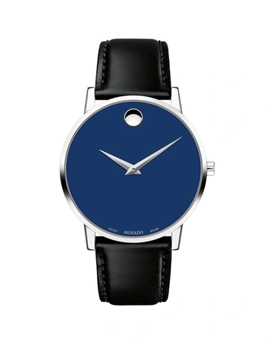 Shop Movado Men's 40mm Ultra Slim Watch With Leather Strap %26 Blue Museum Dial