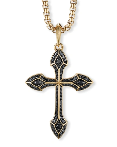 Shop David Yurman Men's 18k Yellow Gold %26 Black Diamond Gothic Cross Amulet Enhancer