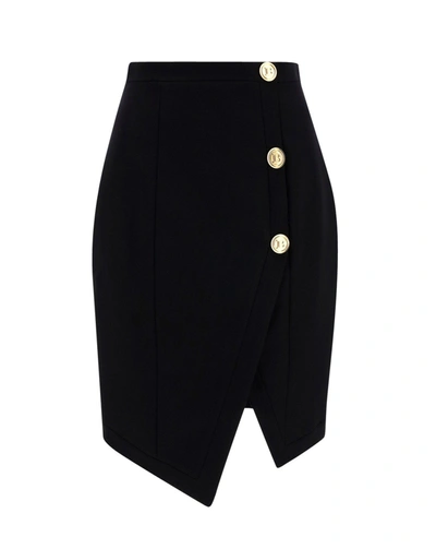 Shop Balmain Asymmetric Buttoned Skirt In Black