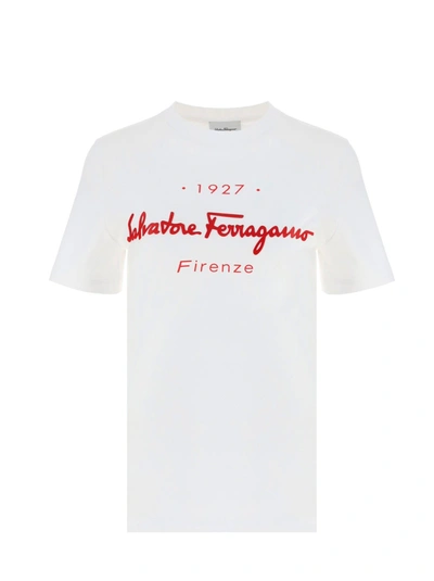 Shop Ferragamo Salvatore  Logo Printed Crewneck T In White