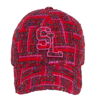 Shop Saint Laurent Tweed Baseball Cap In Red