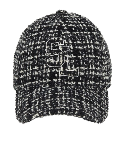 Shop Saint Laurent Tweed Baseball Cap In Black