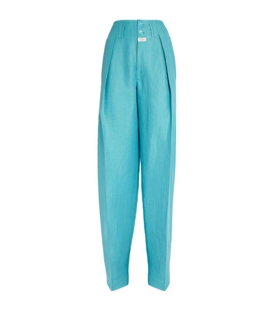 Shop Etro Linen-silk Moonlight Trousers In Blue