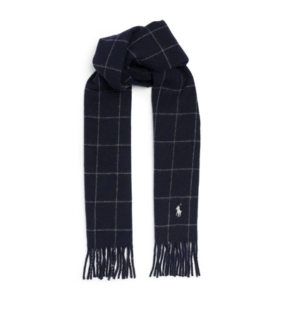 Shop Polo Ralph Lauren Wool-blend Check Scarf In Navy