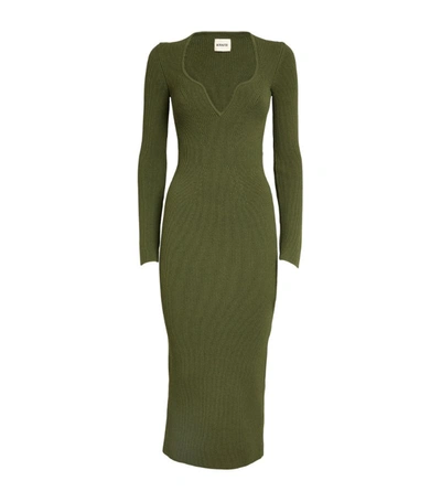 Shop Khaite Ribbed Alessandra Midi Dress In Green
