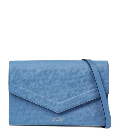 Shop Smythson Medium Leather Panama Envelope Cross-body Bag In Blue