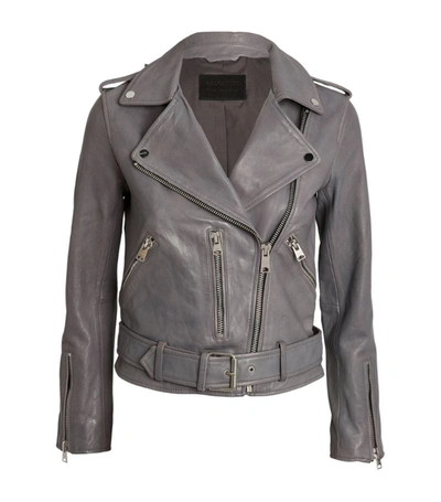 Shop Allsaints Leather Balfern Biker Jacket In Grey