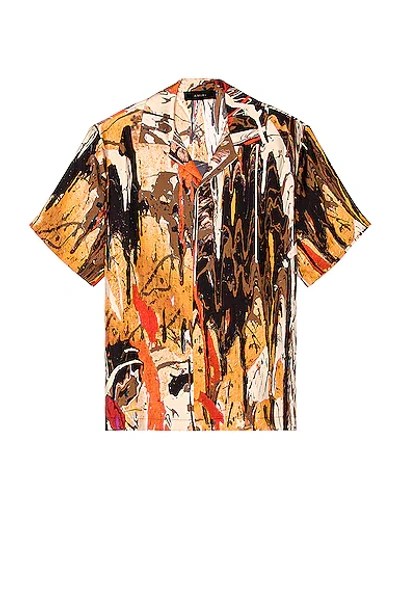 Shop Amiri Paint Splatter Bowling Shirt In Brown & Orange