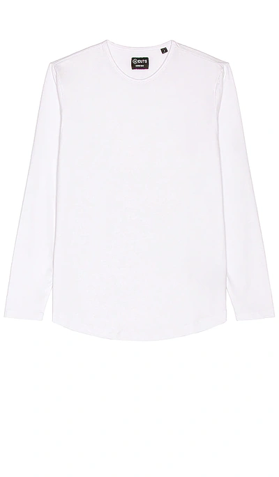 Shop Cuts Long Sleeve Crew Curve-hem T-shirt In White