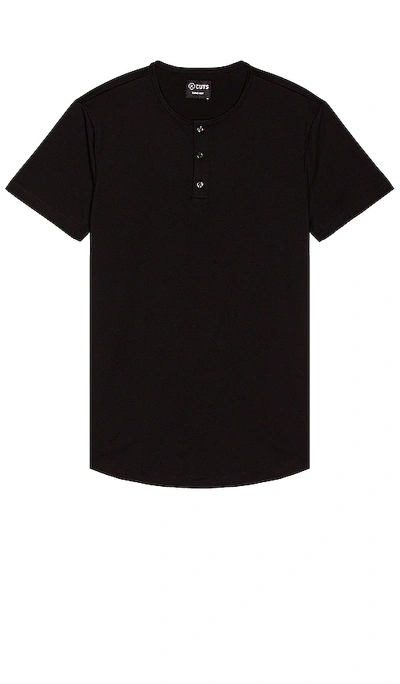 Shop Cuts Henley Curve Hem T-shirt In Black