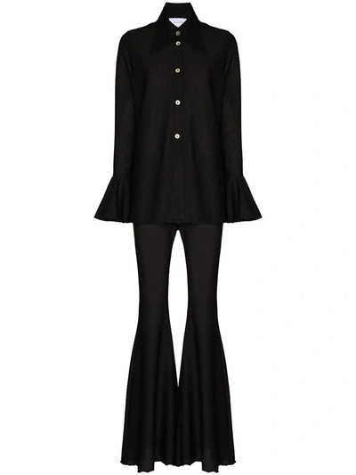 Shop Sleeper Cosmos Lurex-detailing Pajama Set In Black