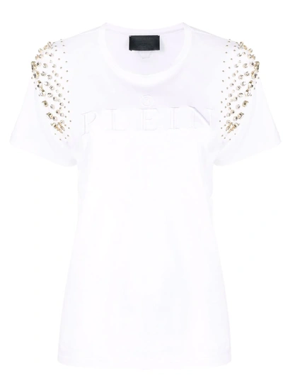 Shop Philipp Plein Crystal Iconic Plein T-shirt In White