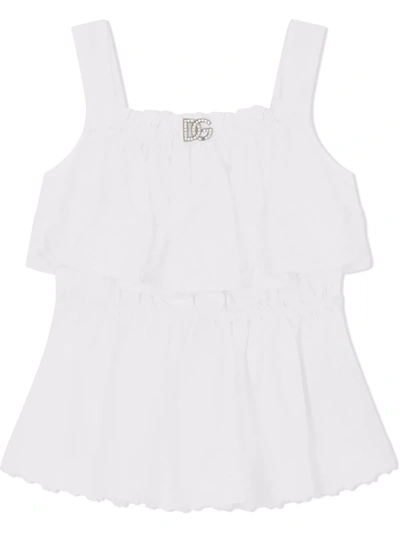 Shop Dolce & Gabbana Dg-logo Ruffled Top In White