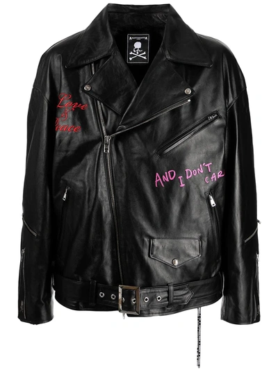 Shop Mastermind Japan Embroidered Leather Jacket In Black