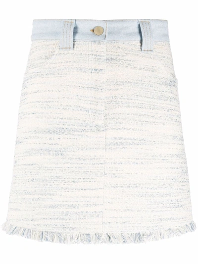 Shop Sandro Frayed-hem Tweed Cotton Skirt In Neutrals
