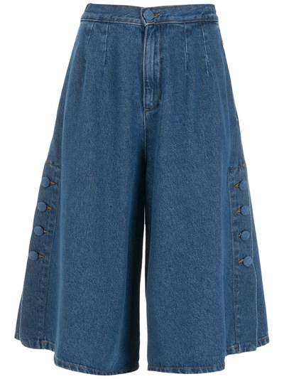 Shop Amapô Marina Wide-leg Buttoned Denim Cullotes In Blue