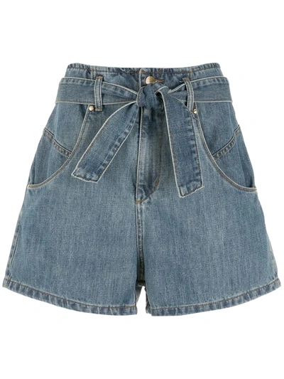 Shop Amapô Bel Paperbag Denim Shorts In Blue