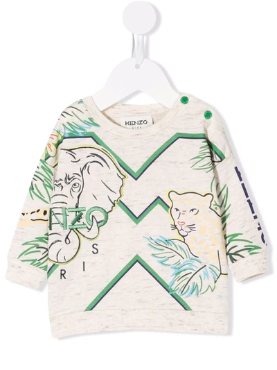 Shop Kenzo Tropical Print Sweatshirt In Neutrals