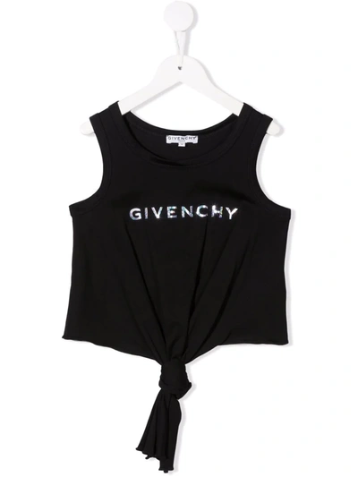 Shop Givenchy Logo-print Knotted Crop Top In Black
