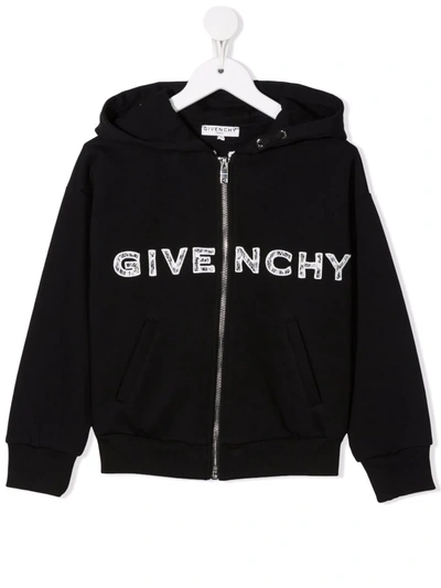 Shop Givenchy Lace Logo-embroidered Zipped Hoodie In Black