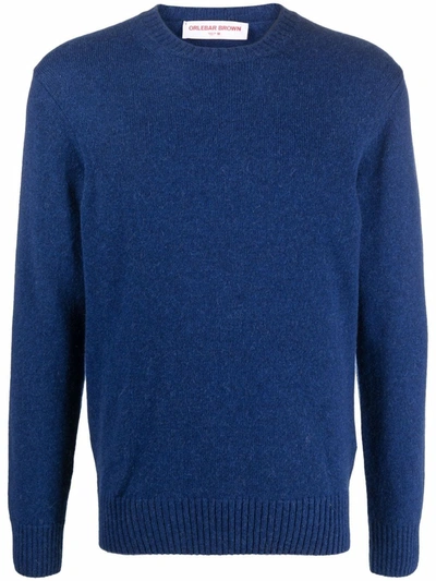 Shop Orlebar Brown Ribbed-hem Crew Neck Sweater In Blue