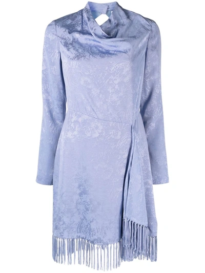 Shop Jonathan Simkhai Long-sleeve Tassel Mini Dress In Blue