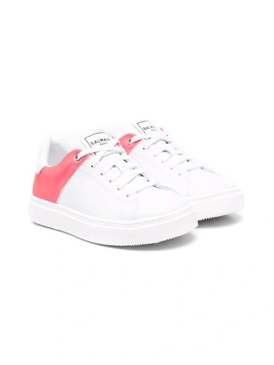 Shop Balmain Colour-block Leather Trainers In White
