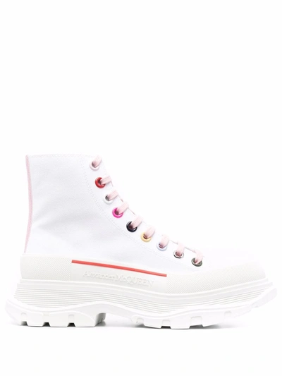 Shop Alexander Mcqueen Ankle Lace-up Sneakers In White