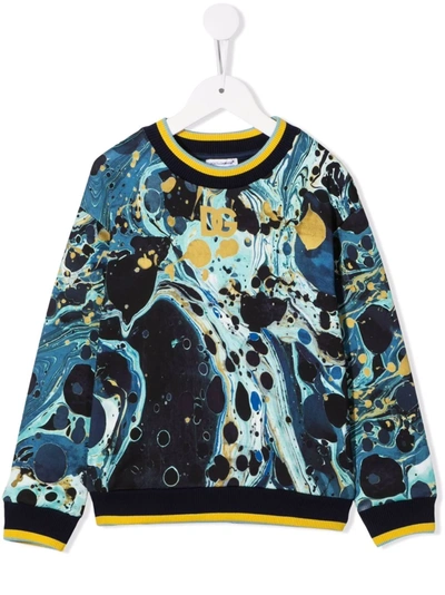 Dolce & Gabbana Boy's Marble-print Logo Sweatshirt In Blue