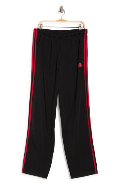 Shop Adidas Originals Primegreen Essentials Warm-up Open Hem 3-stripes Track Pants In Black/scarlet