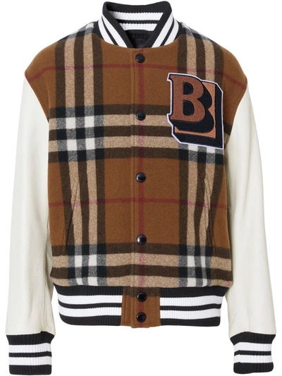 Shop Burberry Check-pattern Bomber Jacket In Braun