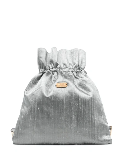Shop 0711 Willow Drawstring Silk Backpack In Grau