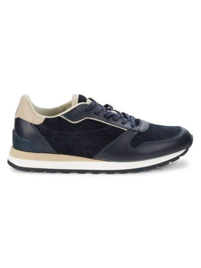 Shop Brunello Cucinelli Men's Suede & Leather Sneakers In Blue