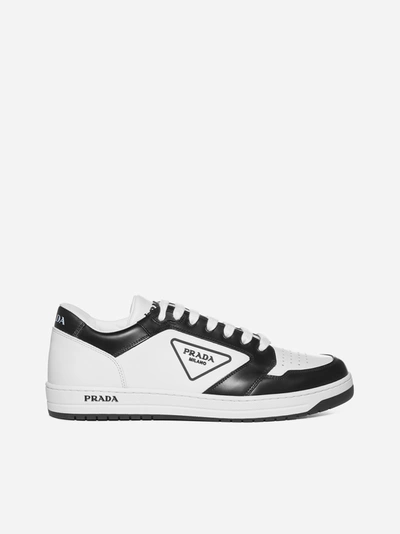 Shop Prada Logo Leather Sneakers