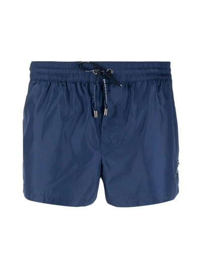 Shop Dolce & Gabbana Drawstring Mini Swim Shorts In Blue