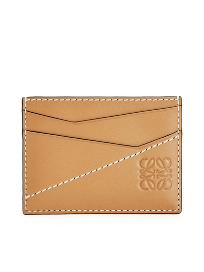 Shop Loewe Puzzle Stitches Plain Cardholder In Smooth Calfskin In Nude & Neutrals
