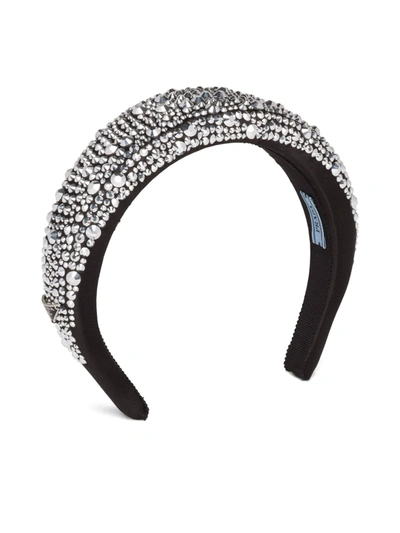 Shop Prada Satin Headband With Crystals In Metallic