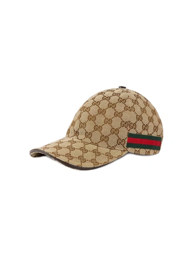 Shop Gucci Supreme Web Logo Baseball Hat In Brown