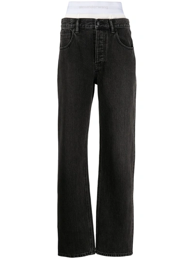 Shop Alexander Wang Logo Elastic Brief Layer Low Rise Jean In Grey