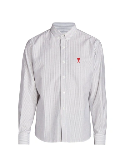 Shop Ami Alexandre Mattiussi Men's Ami De Coeur Button-down Shirt In Noir Blanc