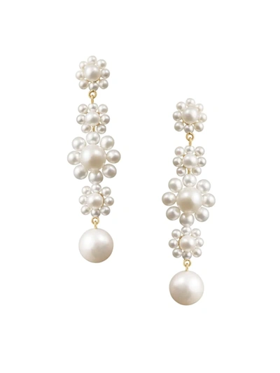 Shop Sophie Bille Brahe Bellis 14k Yellow Gold & Freshwater Pearl Drop Earrings In White