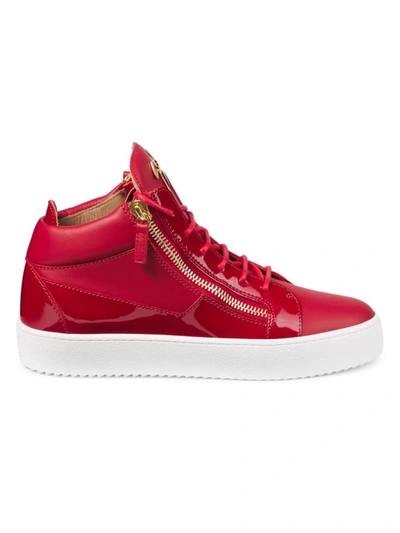Shop Giuseppe Zanotti Men's Birel Mid-top Leather Sneakers In Red