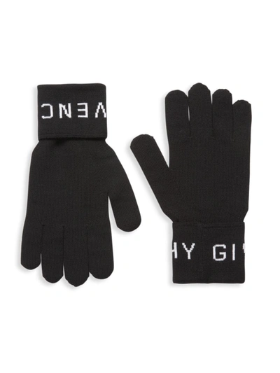 Shop Givenchy Men's Logo Wool Gloves In Black White