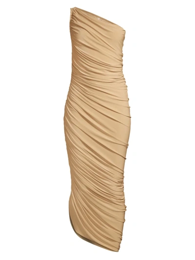 Shop Norma Kamali Diana Ruched One-shoulder Gown In Blonde
