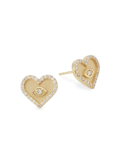Shop Sydney Evan Women's 14k Yellow Gold & Diamond Evil-eye Heart Stud Earrings
